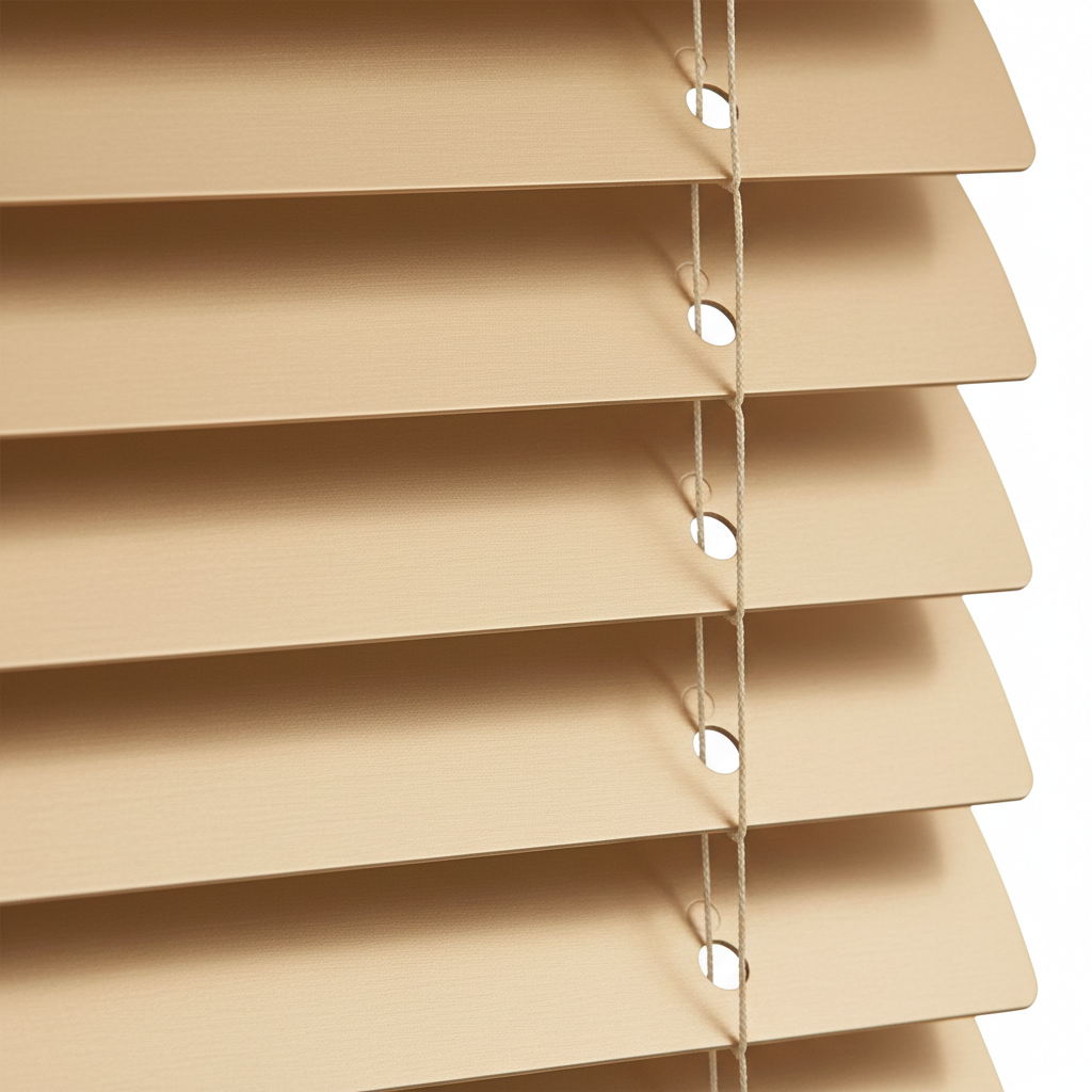 Close-up of champagne aluminium venetian blinds