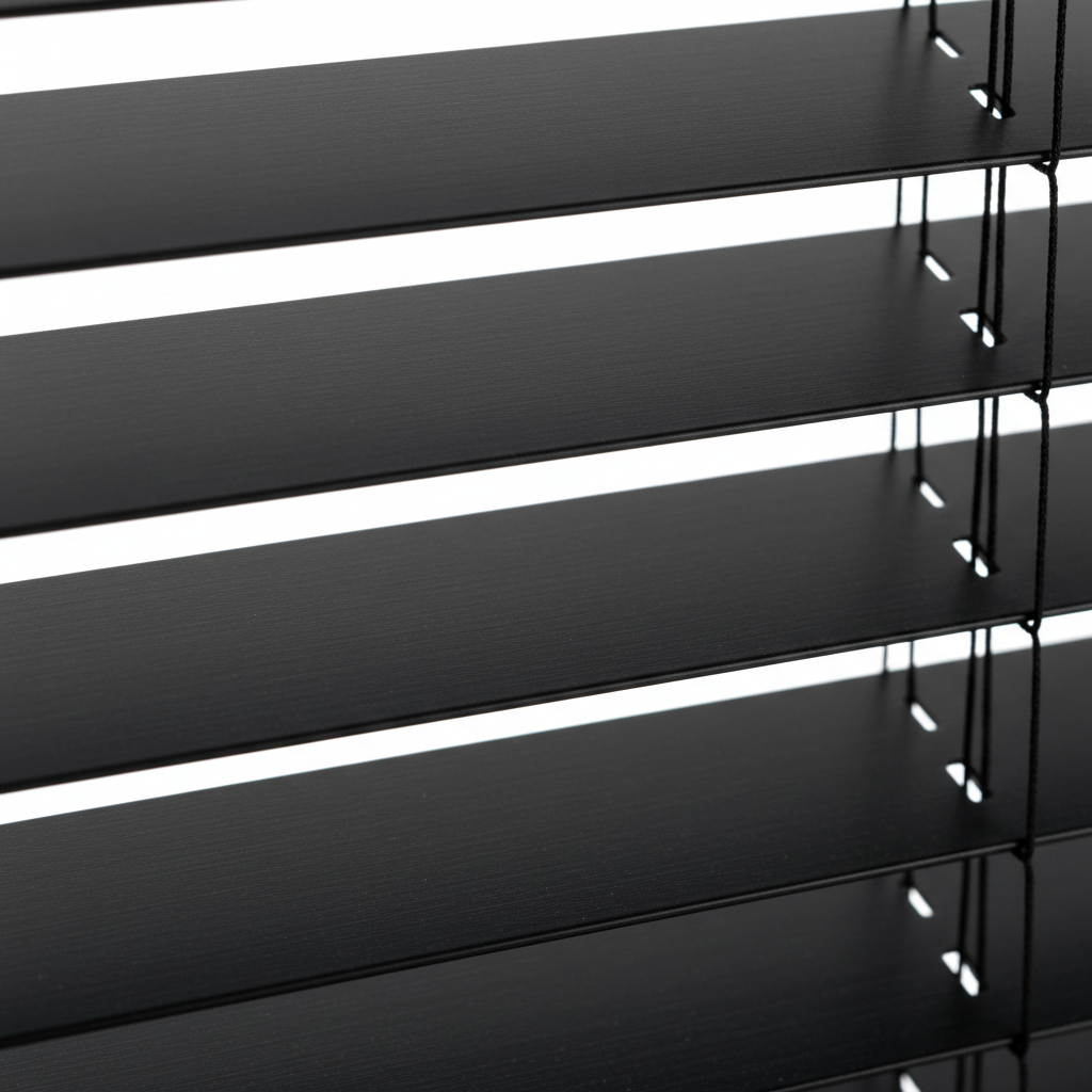 Close-up of charcoal aluminium venetian blinds