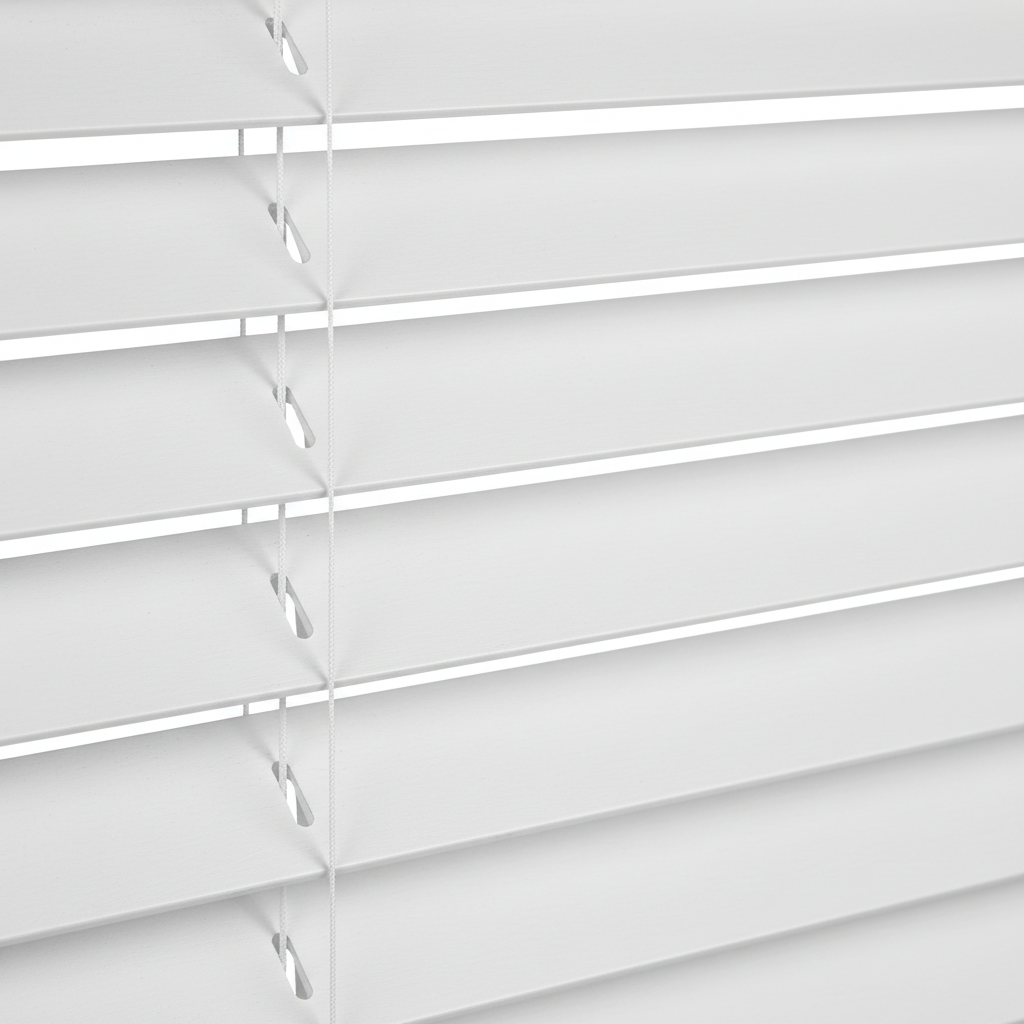Close-up of white wooden blinds