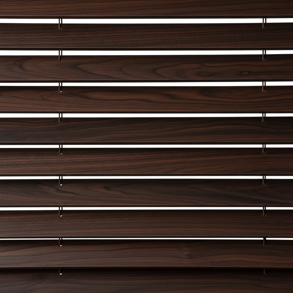Close-up of dark walnut wooden blinds